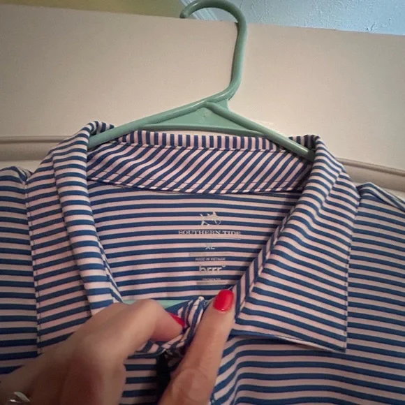 Southern tide - XL- Men's Striped Polo Shirt - Blue and White - Picture 2 of 5